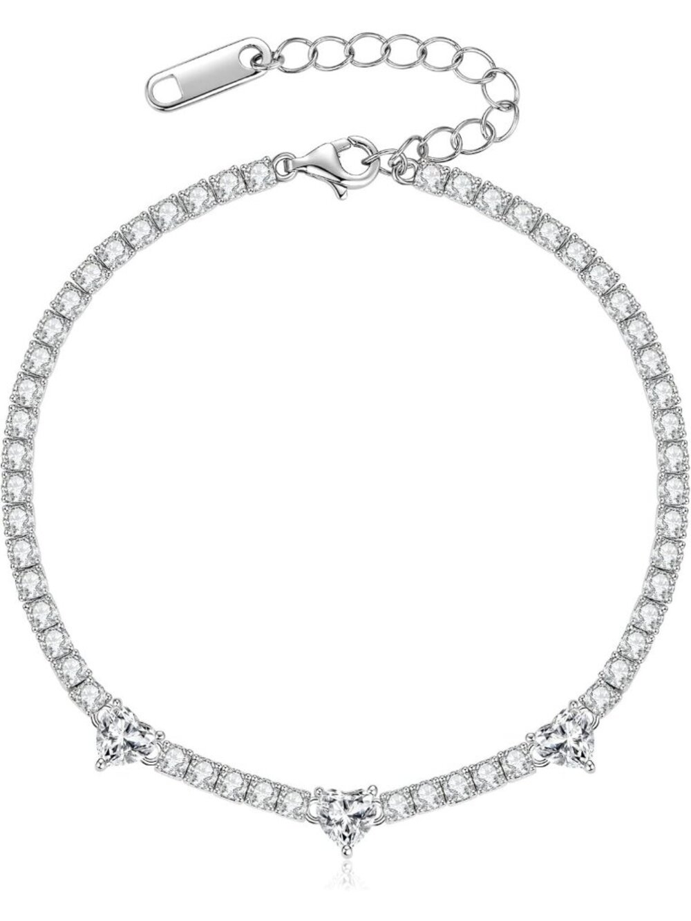 Stunning 3-Heart Moissanite Tennis Bracelet for Women | Elegant Jewelry Gift